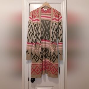 No Boundaries Southwest Long Pink Green Open Cardigan M